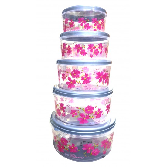 STORAGE CANNISTER SET 5 PCS CLEAR WITH PRINT SIZE 900/1500/2000/3000/4500 ML