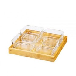 SQUARE COMPARTMENT TRAY WITH 4 GLASS BOWLS
