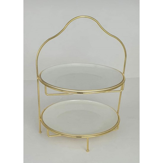 TWO LAYER WIRE CAKE STAND 27 CM GOLD