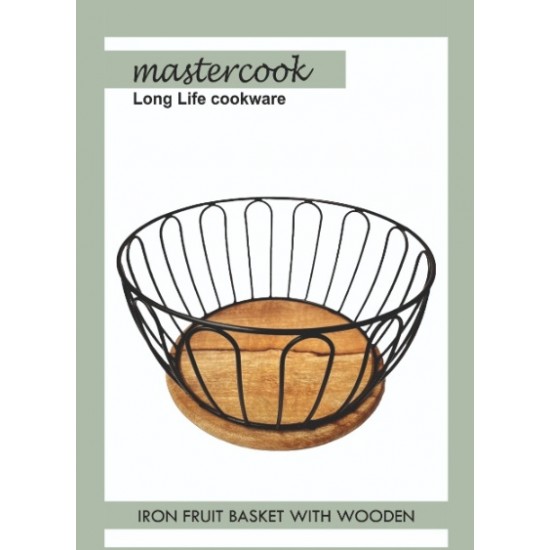 BASKET FOR FRUIT WITH HEAVY WOODEN BASE ROUND BLACK